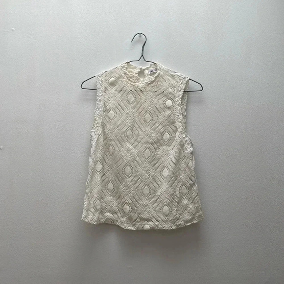 ZARA - Off White Cotton Crochet Knit Doily Lace Tank - Picture 3 of 6